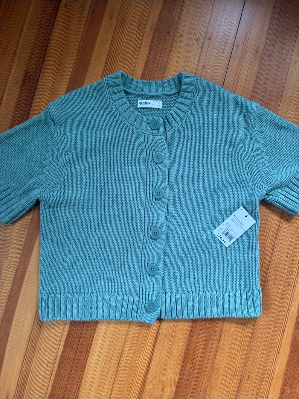 Sonoma Mint Green Short-Sleeve Button-Up Cardigan